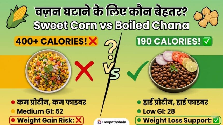 स्वीट कॉर्न चाट vs उबले चने – वज़न घटाने के लिए कौन बेहतर ? जानें पूरा सच ! स्वीट कॉर्न चाट vs उबले चने